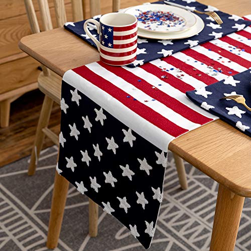 Cassiel Home 4th of July Independence Day Table Runner 14x108| Patriotic Decorations Embroidery American Stars and Stripes| Memorial Day Flag Day Patriotic Day Veterans Day