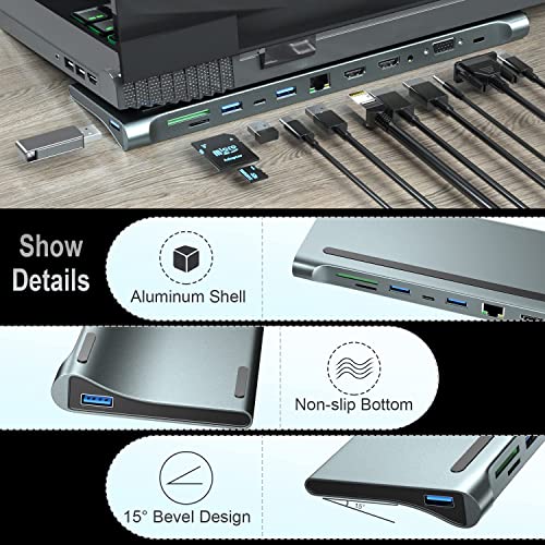 VEDO Estação de ancoragem USB C, Hub USB C 12 em 1, Monitor Triplo Tipo C a 2 HDMI + Adaptador VGA,