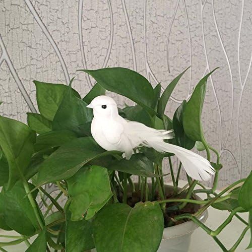 Yalulu 2Pcs Decorative Fake Doves Pigeon Artificial Foam Feather White Birds With Magnet, Craft Bird For Home Ornaments,Wedding Decor