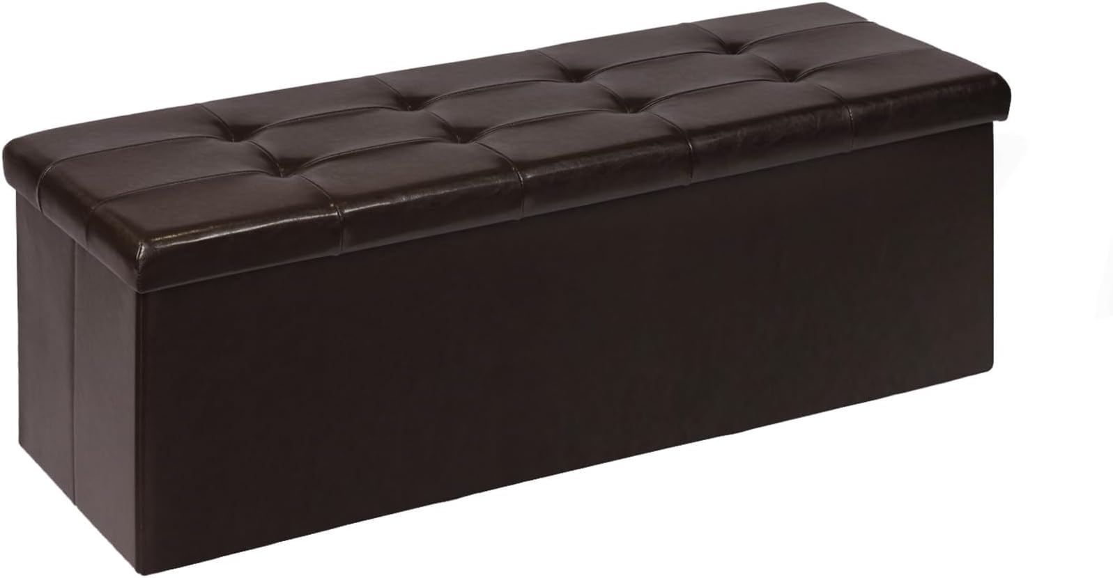 PINPLUS Folding Storage Ottoman Bench, Brown Faux Leather | Storage Chest with Comfortable Seat, Footrest Stool and Bench for Bedroom, Hallway and Living Room, 43.3 Inch