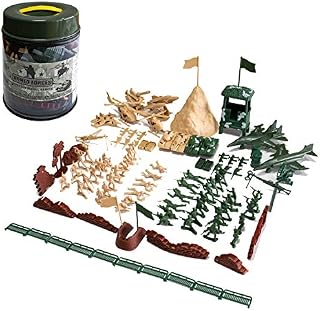 [107 Pieces] Hautton Plastic Army Men, Toy Story Soldiers Bucket, Model Military Figures Set for Boys Kids Children (Age 4 5 6 7), Combat Battle Playset with Plane Helicopter Tank