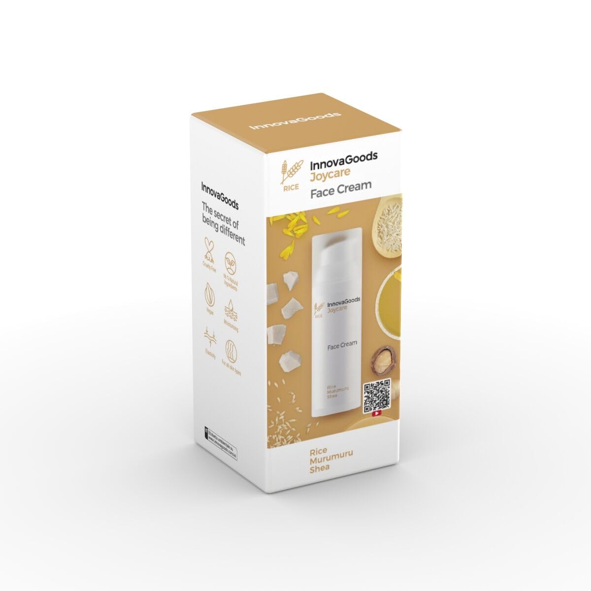 InnovaGoods - Confezione massaggiatore viso elettrico rassodante per viso e collo con LED, EMS e calore, siero viso Rice Joyboost 30 ml e crema viso idratante Rice Joycare 50 ml