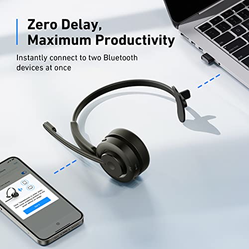 Ankerwork H300 Bluetooth Mono Headset With Leading Noise Cancelling Performance Via Cvc And 2 Mics, Bluetooth 5.1 With Dongle For Pc And Phone, 60 Hours Talk Time, For Meetings/Classes/Call Centers #TOP3