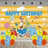 Seuss Cat Birthday Party Decoration,Photo Background 5 x 3 FT, 18 Pcs Balloons,Dr Cat Merch Party Backdrop Supplies