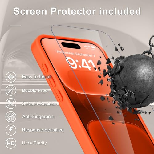 Image of YENAPOON for iPhone 15 Pro Case, Matte Magnetic Phone Cover [with 1 Screen Protector] [Support for MagSafe] [Shockproof Military Grade Protection] Translucent Frosted Back, Orange