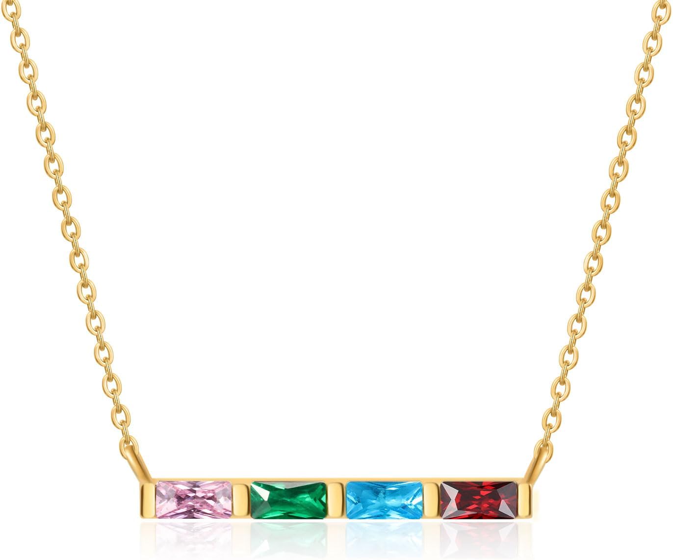 Lam Hub Fong Personalized Birthstone Bar Necklace for Women - Custom 2-6 Birth Month Stones Horizontal Pendant, Gold Plated Family Jewelry Gifts for Mom Grandma, Mother's Day Birthday Gift