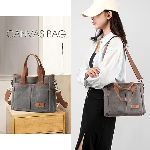 Image of Crossbody Bags for Women Trendy Small Canvas Hobo Tote Top-handle Handbag Multi-pocket Casual Going Out Purse Satchel