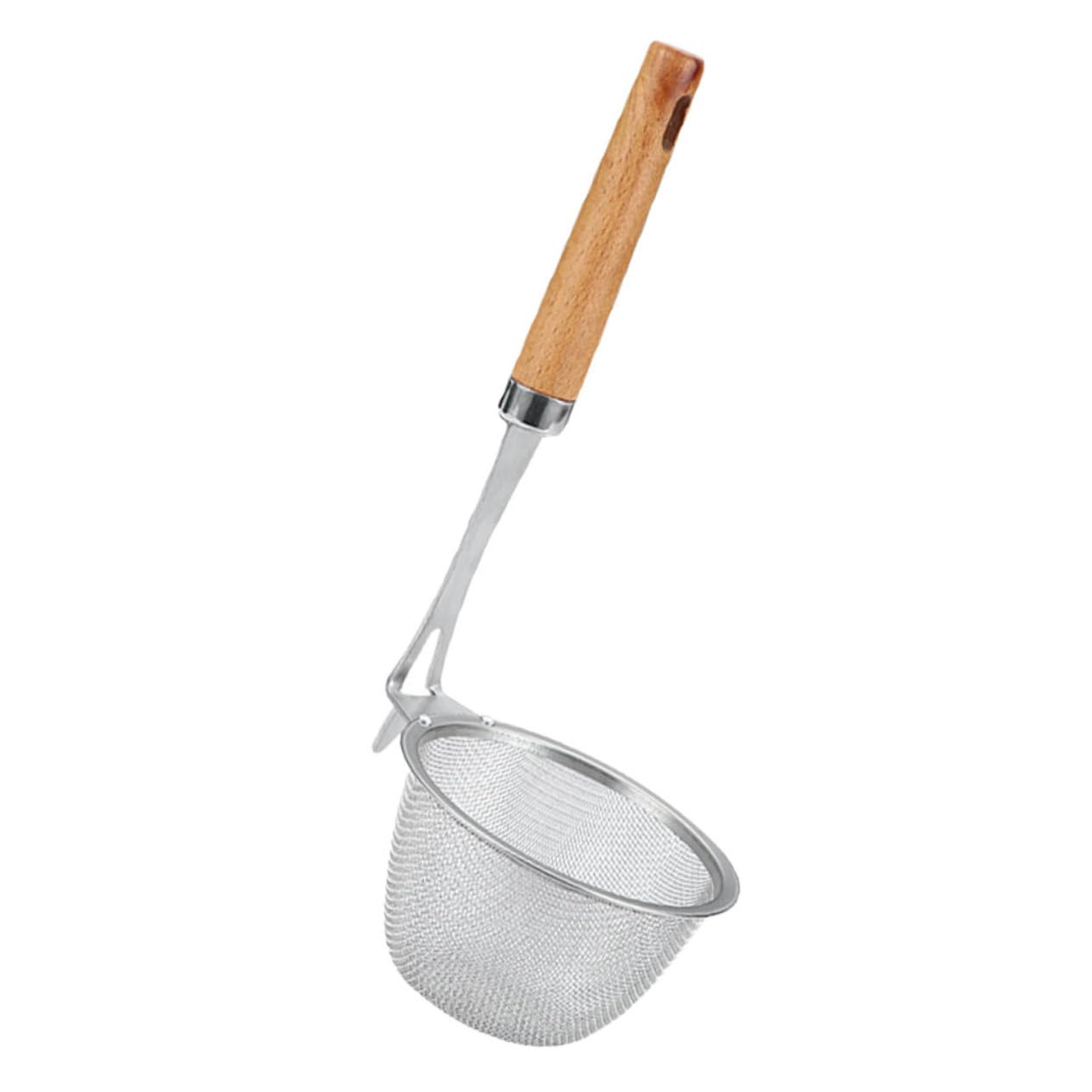 Colador de Fideos con Mango de Madera Colador Multiusos de Acero Inoxidable Resistente y Ligero para Cocina Filtro de Alimentos Seguro y Práctico para Pasta y Verduras