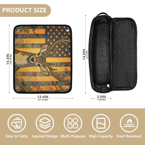 Bolso de viaje para herramientas de cabello para mujeres con tapete resistente al calor, grande para planchas, maletín de viaje para rizador, plancha, secador, bandera americana de EE. UU. ciervo, esenciales portátiles miniatura 4