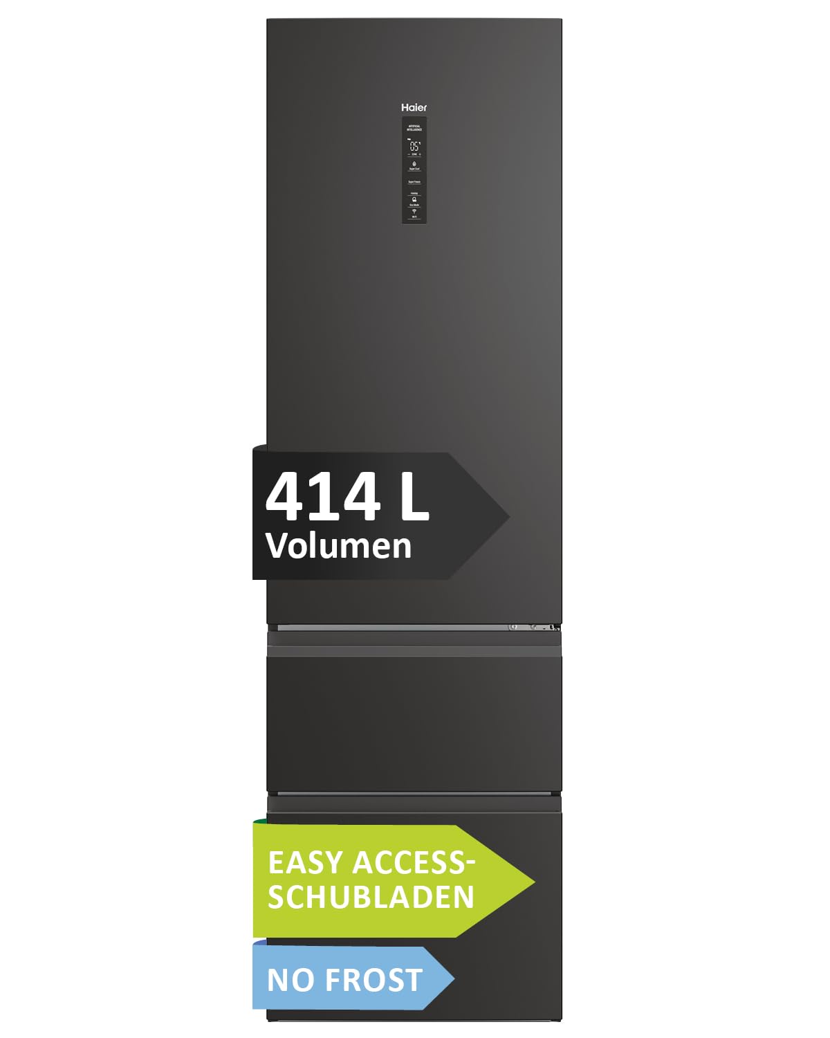 Haier Kühl-Gefrierkombination 3D 60 Serie 5 HTW5620DNPT | 2,05m, No Frost, Ergonomische Gefrierschubladen, Mit Gefrierfach freistehend, Kapazität 414L, Wi-Fi, Smarte Kühlfächer