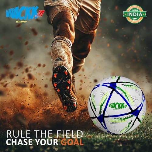 Image of WHACKK Football Size 5 Soccer Ball Hand Stitched for Practice & Training - Original PVC Waterproof. 3 Layered Ideal Sports Ball for All Ages on Ground, Grass and Turf (Hagi, Navy Green)