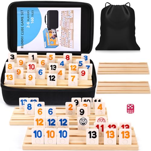 Rummy Cube 6 Player Edition con 6 soportes de madera