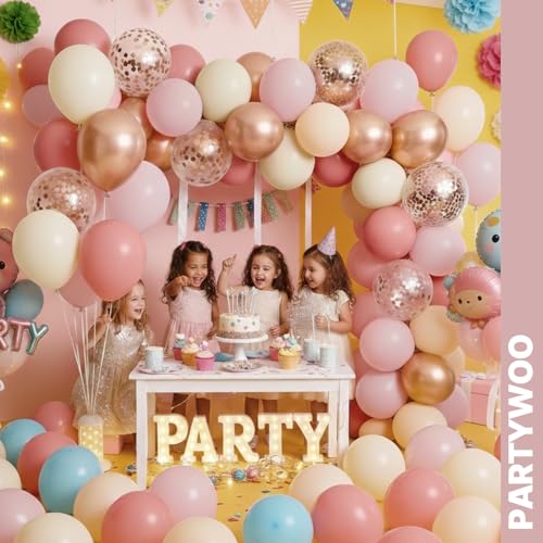 Image of PartyWoo Dusty Pink Balloons 66pcs 12 Inch Blush Rose Pink Metallic Rose Gold Nude Boho White Sand Confetti Balloons for Baby Shower Birthday Gender Reveal Wedding Anniversary Party Decorations