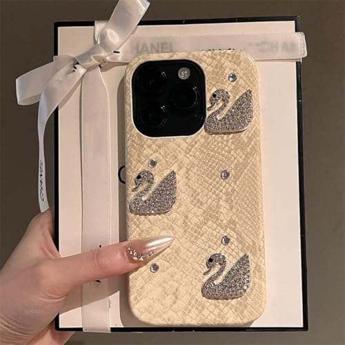 Coque iPhone 12 Pro paillettes motif cygne brillant