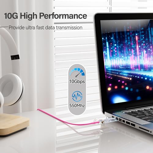 Image of Cat6 Slim Patch Cables 1 Feet 10-Pack Pink, Cat6a Patch Cables 10Gbps 550MHz High-Speed, Cat 6 Ethernet Cable Pure Copper UTP, Flexible & Thin Patch Cable Cat 6 for Network Cabling