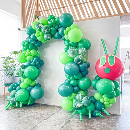 Green Caterpillar Balloon Garland Kit with 150PCS Dusty Green Latex Balloons for Caterpillar Theme Baby Shower Birthday Party Decortions