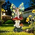 twinbling Solar Fairy Garden Decor Flower Fairies Mushroom Figurines with Snail Decor Gifts for Women Mom Miniature Fairy Figurine for Lawn Garden Patio Yard Decorations Outdoor Statue