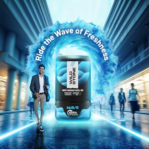Image of Wild Stone Wave Anti-Odour Roll On For Men, 50ml | Up to 72-Hour Odour Control | With Sea Minerals & Niacinamide | Skin Friendly & Itch Free Deodorant Roll On | Long-Lasting Freshness