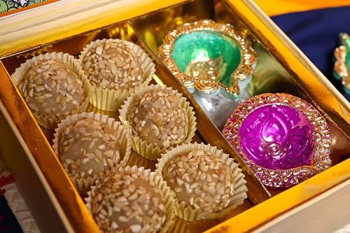 Image of Misstevia Sugar Free Dry Fruit Laddu Gift Box| Stevia Sweetened Sugar free Sweets| Indian Mithai Box | Diabetic Friendly Sweets | Valentine gifts for Family Friends and Office| 130g Sweet Gift Hampers With Two Diya