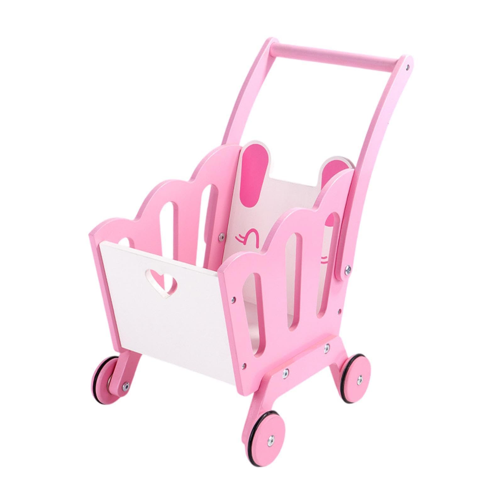 Carrello della Spesa per Bambini, Passeggino, Set per Giochi di Ruolo, Cibo Giocattolo in Legno, Carrello della Spesa per I più Piccoli, Rosa