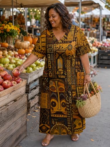 Image of SUZONANA Plus Size Dresses for Curvy Women African Print American Dress Summer Outfits Casual Loose with Pocket