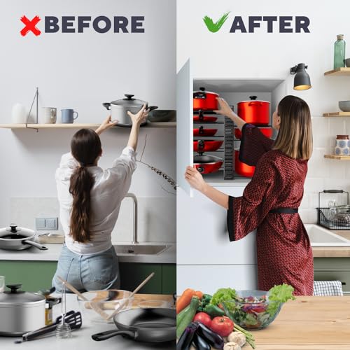 image for KOMFORA Pots and Pans Organizer Under Cabinet - 8-Tier Adjustable Pan 