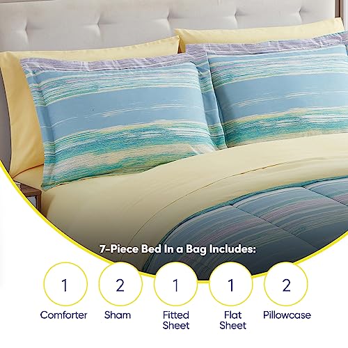 Sweet Home Collection 7 Piece Comforter Set Bag Solid Color All Season Soft Down Alternative Blanket & Luxurious Microfiber Bed Sheets, Sorento, Queen