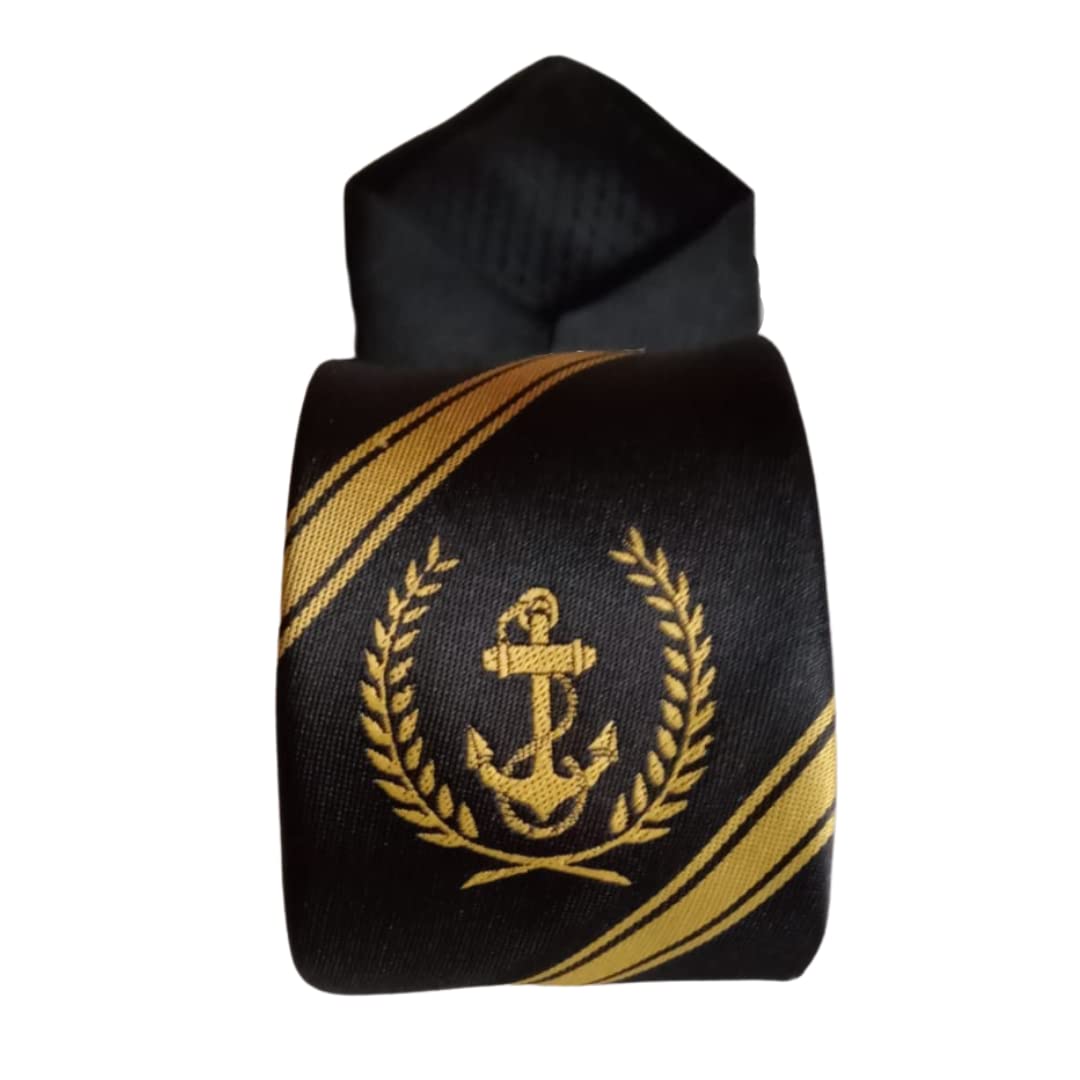 GenericMarinerskart Merchant Navy Anchor with Leaf Jacquard Woven Formal Unisex Black Necktie for Marine Officers and Sailors