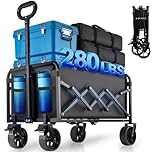 120L Festival Trolley on Wheels with Brakes - Folding Wagon Cart, Heavy Duty Camping Trolley Foldable with Adjustable Handle, Lightweight Pull Along Trolley on Wheels for Beach Camping Garden Shopping