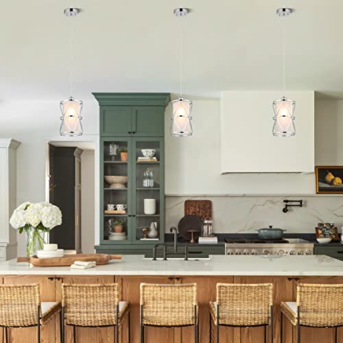 Zlierop Pendant Lights Kitchen Island with Frosted Glass, Brushed Nickel Hanging Kitchen Lights, Cylindrical Modern Pendant Light, Kitchen Pendant Lighting Over Island, Foyer, Dining Room, Entryway - Image 2