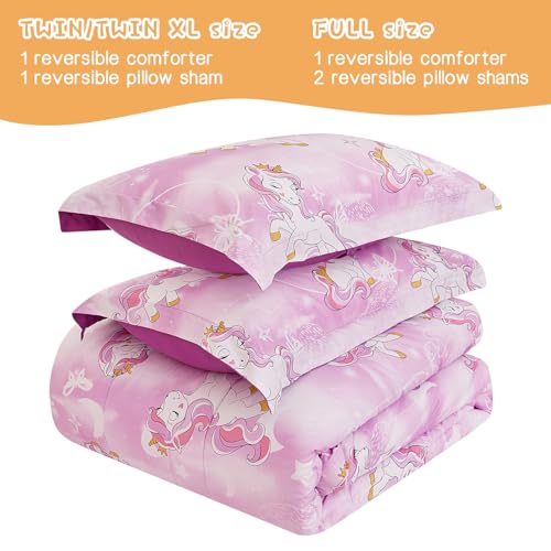 Image of Yibeizi Unicorn Kids Comforter Set for Girls Twin Lavender Bedding