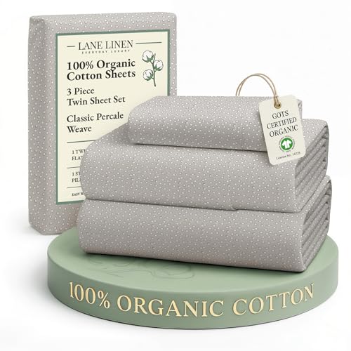 Image of LANE LINEN Sustainably Produced 100% Organic Cotton Twin Bed Sheet Set, Soft & Breathable Naturally Cool Temperature Regulating Twin Sheet Set, Low Pilling Fade Resistant Bed Sheets- Snowdrop