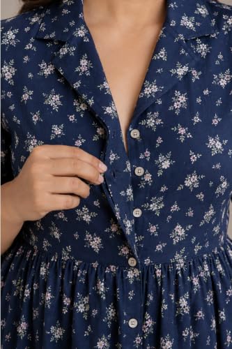 Image of ZELENA Rayon Lapel Neck Zipless Maternity Feeding Dress | Soft 100% rayon dress featuring a lapel neck, button-down zipless nursing , and half sleeves