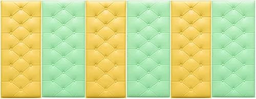 6 unidades de pegatinas de pared anticolisión para niños, paneles de pared acolchados amarillo + verde 11.8x23.6 in, paneles 3D de pared para