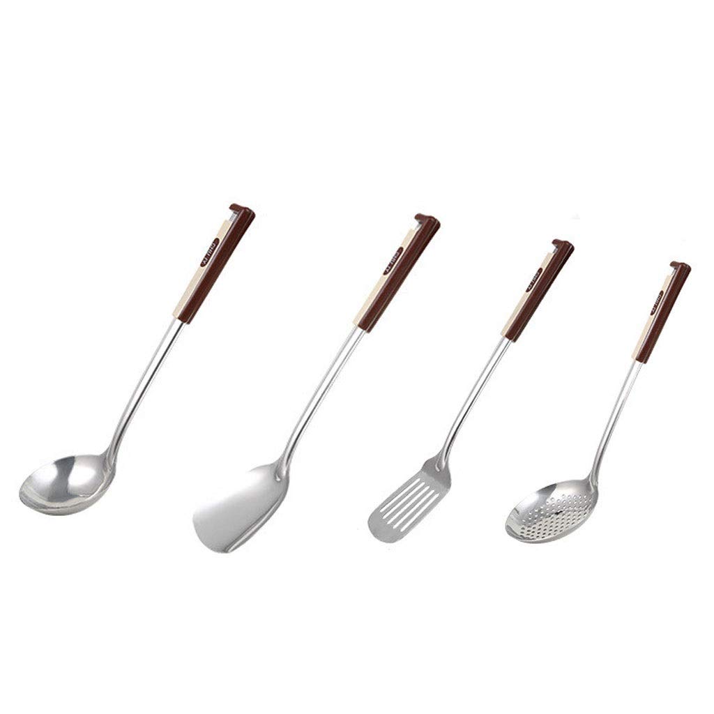 SKUZA Juego de Utensilios de Cocina, 4 Piezas de Utensilios de Cocina de Acero Inoxidable, espátulas for Carne frita, Pala, Cuchara de Sopa, espátula ranurada, cucharones, Herramienta de Cocina