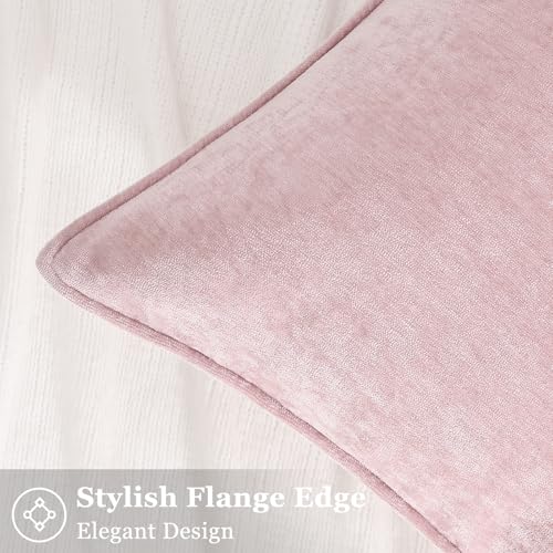 decorUhome Couch Throw Pillow Covers 18x18 Set of 2, Decorative Soft Euro Neutral Chenille Pillow Covers with Elegant Design for Sofa Bed Living Room Home Decor, Blush Pink