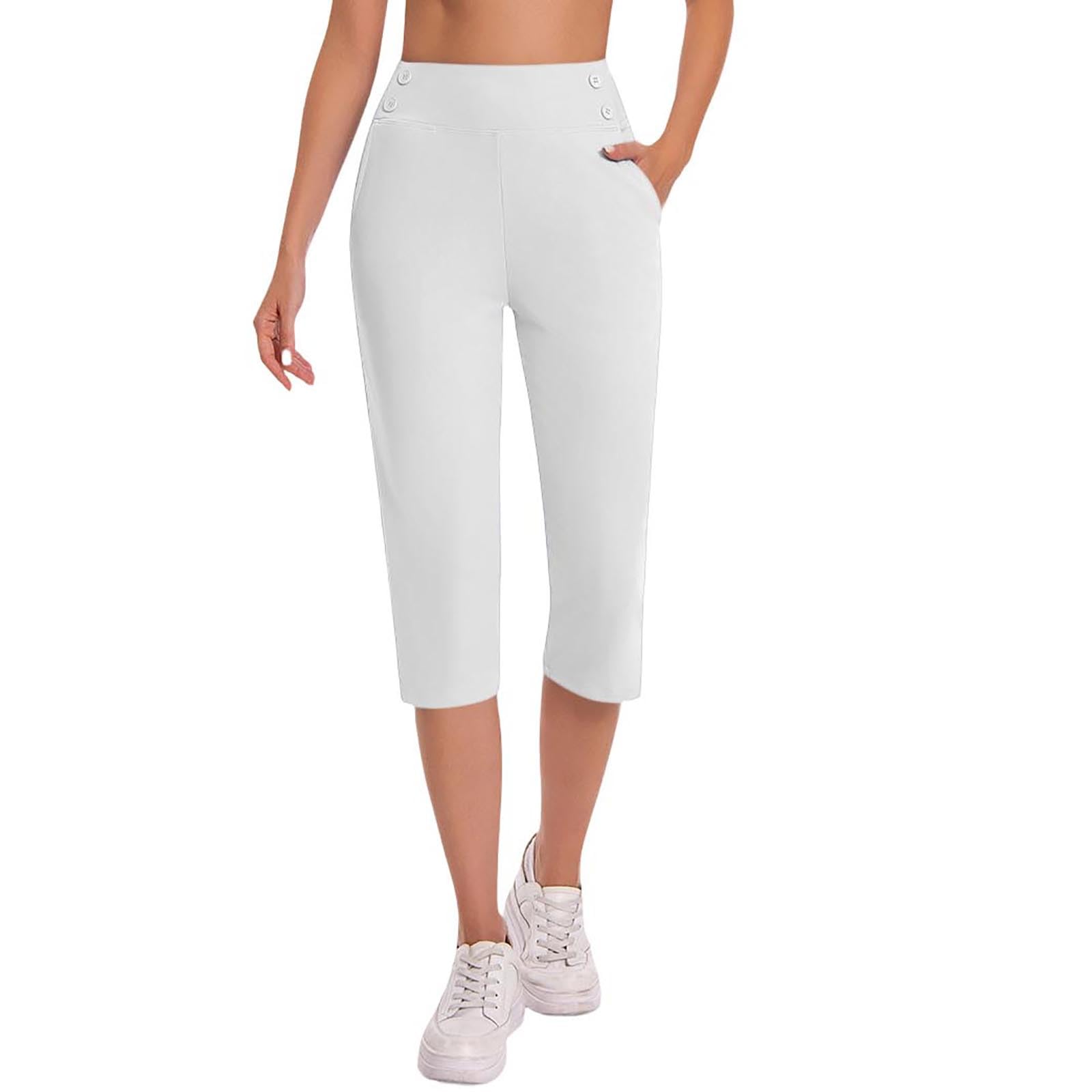 Caprihose Damen Yogahose 3/4-Hosen mit Taschen Bauchkontrolle Workout Arbeitshose Jogginghose Sporthose Frauen Baumwolle Sweatpants Slim Fit Freizeithose Trainingshose