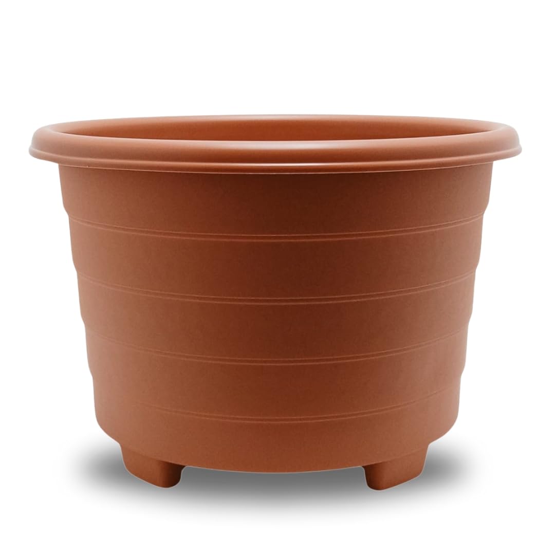 SIDSONS Large Terracotta Planter 32cm - Plastic Plant Pots, Indoor Flower Pot, Outdoor Garden Patio Planters, Marked Drainage Hole, Round Planter With Feet, Herb Plant Container (1, 32cm Terracotta)