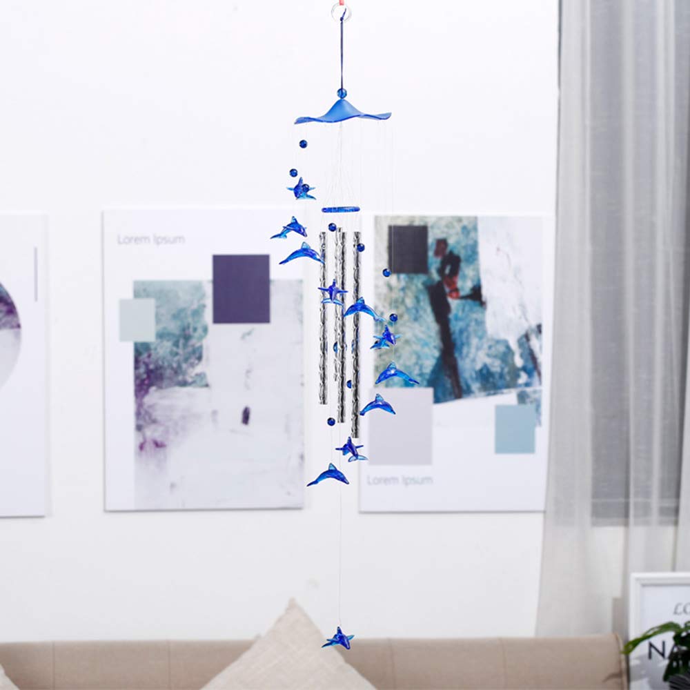 Campanelli Vento Acrilico A Forma Di Delfino - Decorazione Per Giardino E Casa | Blu E Argento - Foto 2