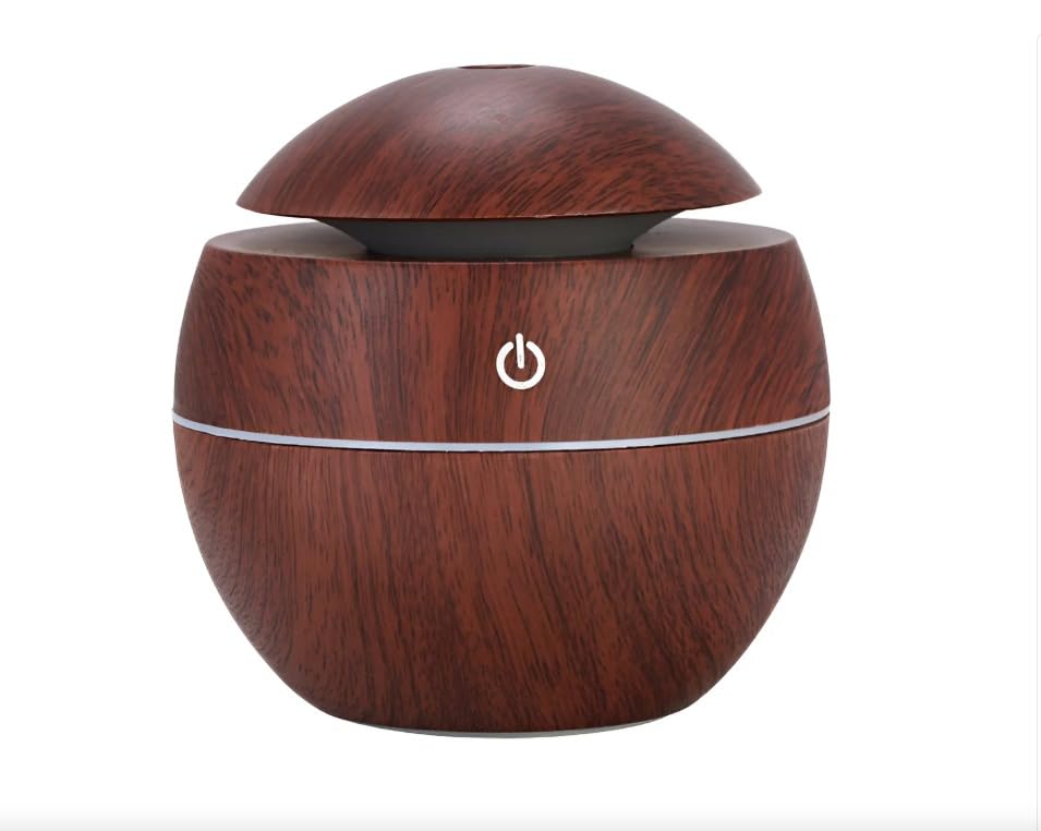 Umidificador 130ml Difusor de Aromas Ultrassônico com LED Portátil Bivolt (Madeira escura)