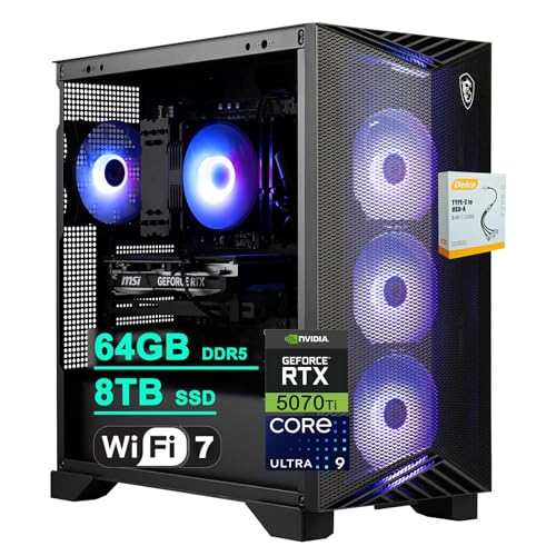 Image of MSI Aegis R2 AI 2nd Gaming Desktop | Intel 24-core Ultra 9 285 | 64GB DDR5 8TB SSD | GeForce RTX 5070 Ti 16GB (Up to 1406 TOPS) 5Gb LAN WiFi7 RGB CPU Air Fan Cooler 80+ Gold PSU Win11 w /DLCA Accessory