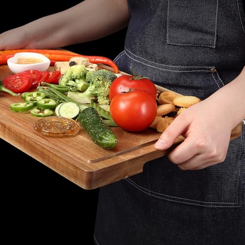 Tabla de Cortar de Madera de Acacia de 45,7 x 30,5 cm con Mango y Ranura para Jugos, Tabla Grande y Gruesa para Carnes, Pavo, BBQ y Servir Alimentos miniatura 3