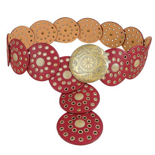 Vintage Rivet Fashion Belt for Women Western Cowgirl Styled PU Leather Waistband Unique Waist Wrap Decorative Sash, Bronze Wine Re, 115cm