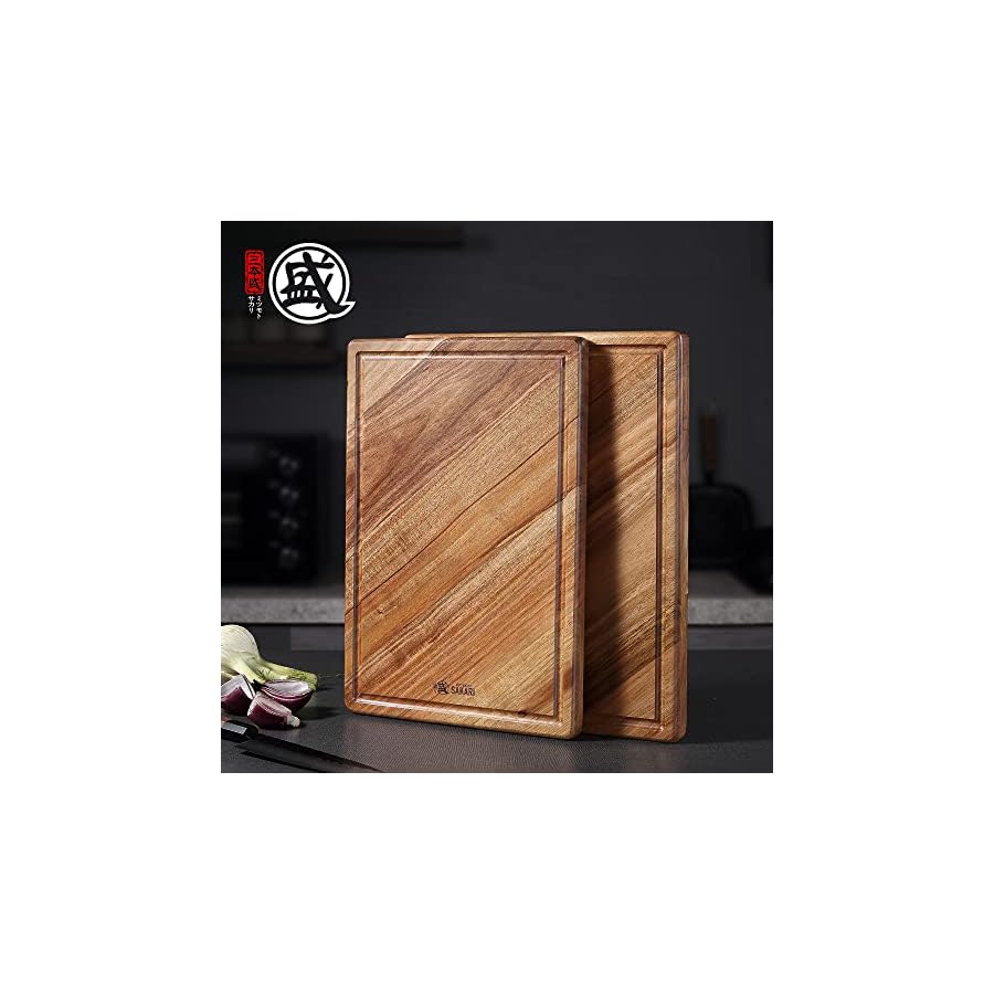 MITSUMOTO-SAKARI-Japanese-Acacia-Wood-Cutting-Board-17--13-in-Kitchen-Cutting-Board-for-Meat-Vegetables-Cheese-Pure-Natural-Textured-Chopping-Board-with-Juice-Groove MITSUMOTO SAKARI Japanese Acacia Wood Cutting Board, 17 × 13 in Kitchen Cutting Board for Meat Vegetables Cheese, Pure Natural Textured Chopping Board with Juice Groove