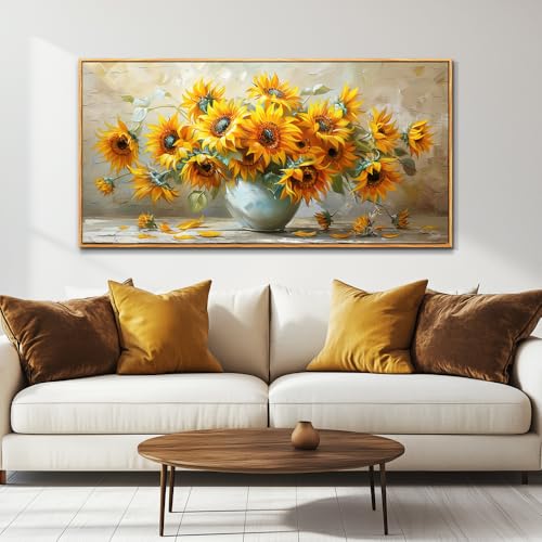 PHAOHUAXM Large Canvas Wall Decor For Living Room Dining Room Mural Vintage Print Yellow Flower Paintings Wood Framed Artwork For Farmhouse Kitchen Bedroom Corridor Home Decor Aesthetics 30x60 In