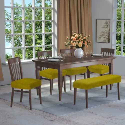 Sinosso Soft Velvet Bedroom Bench Cover, (48"- 62") L X (15"- 20") W Stretch Washable Upholstered Protector Rectangle Long Chair Slipcover, (Xl, Golden Green) #TOP1