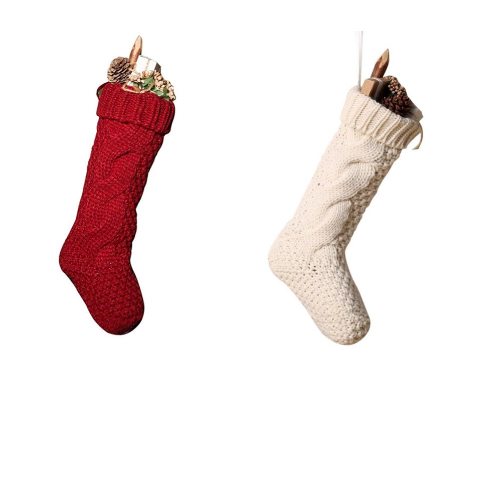 Goege Bailey Unique Red and White Knit Christmas Stockings 14" pack 2