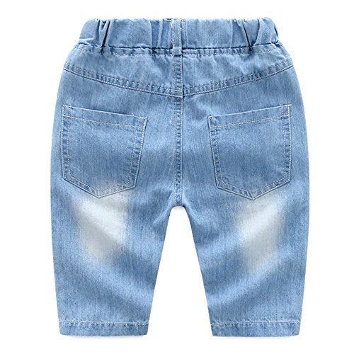 Boys Clothes Embroidered Elastic Casual Skinny Ripped Capri Jeans2