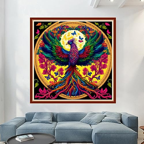 Image of Dimensean Stamped Cross Stitch Kits Full Range of Embroidery Patterns Starter Kits for Beginners Adult DIY Cross Stitches Needlepoint Kits 11CT-Auspicious Phoenix 17.7x17.7 inch