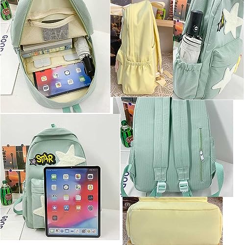 LELEBEAR Y2k Backpack for Women, Kawaii Star Backpack Aesthetic Backpack Casual Daypack for Hiking Travel (Green)3